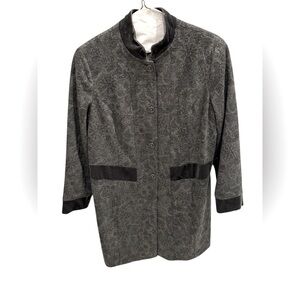 COLDWATER CREEK Gray Floral Paisley Duster Coat Long Velvet Trim Jacket Size 18W